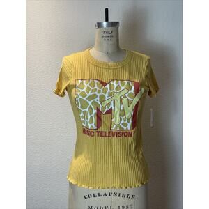 mtv, yellow ribbed knit t shirt , s, nwt